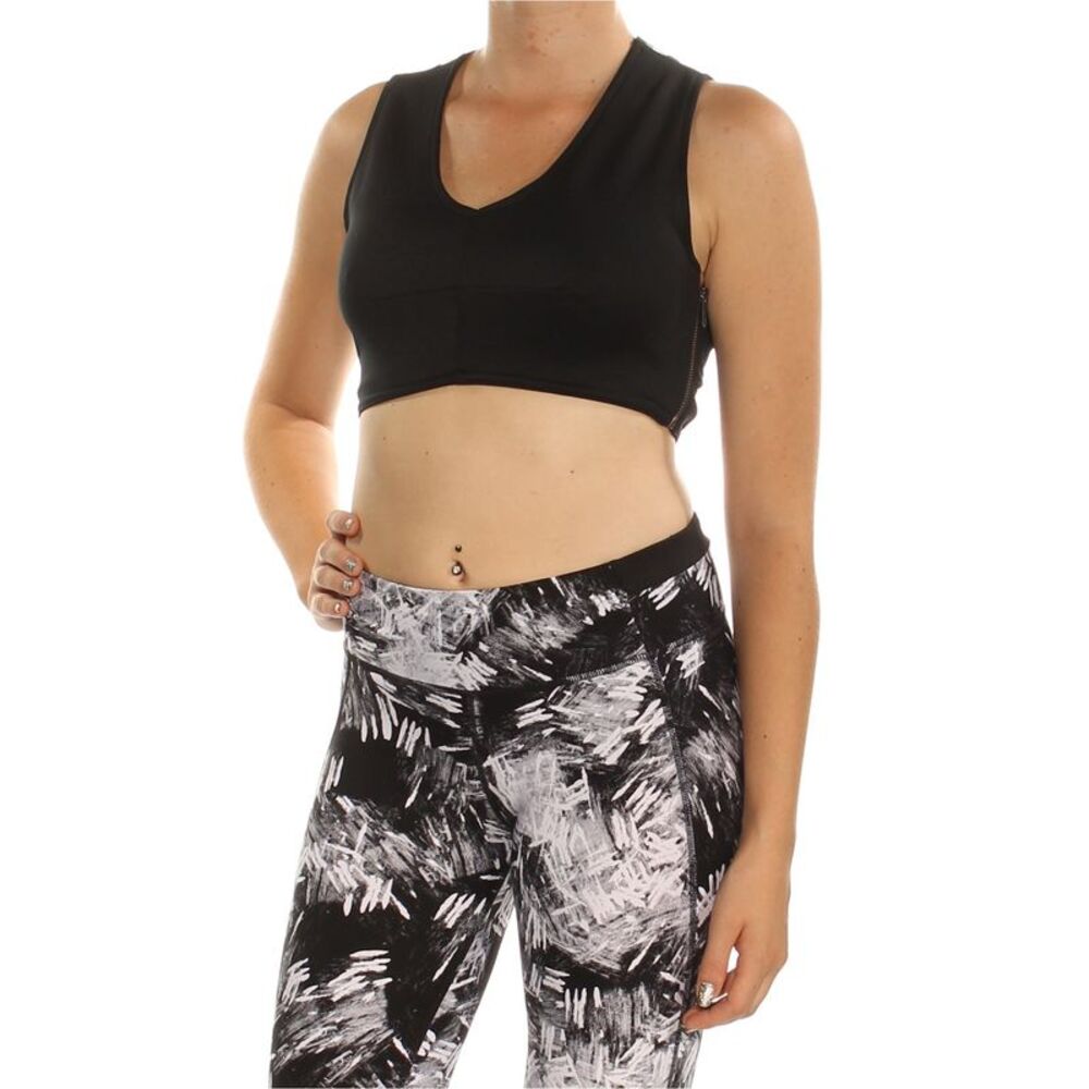 KIIND OF Womens Black Sleeveless V Neck Crop Top Active Wear Top Size: M